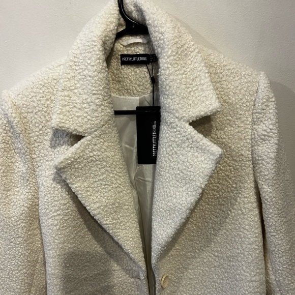PrettyLittleThing faux shearling long coat - cream colour - Picture 5 of 7